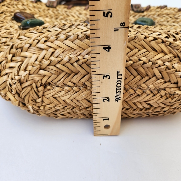 Boho Summer Woven Straw Bag Gem Stones Embellished Beach - Picture 15 of 17